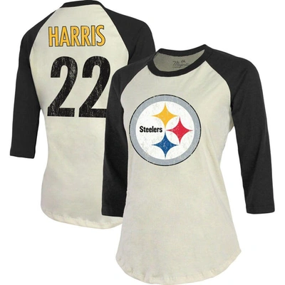 Shop Majestic Threads Najee Harris Cream/black Pittsburgh Steelers Player Name & Number Raglan 3/4-sleeve