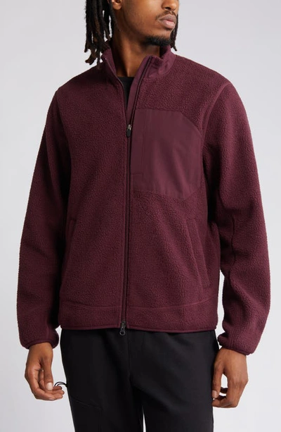 Shop Zella High Pile Fleece Jacket In Burgundy Stem