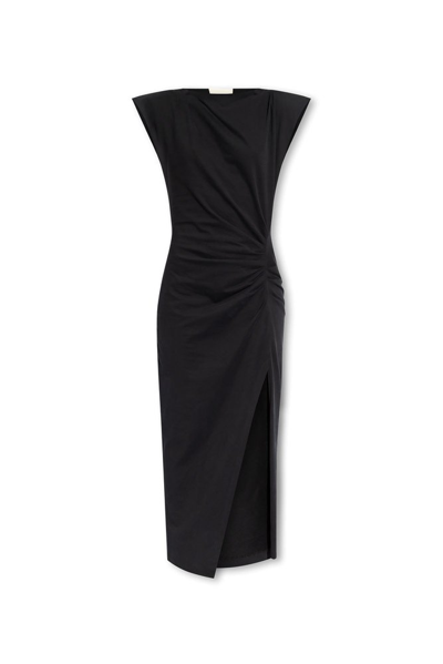 Shop Isabel Marant Nadela Ruched Detailed Midi Dress In Black