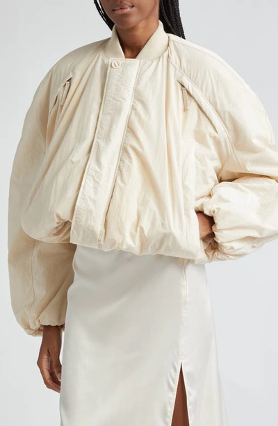 Shop Jacquemus Le Bahia Crop Bubble Hem Nylon Bomber In Off-white