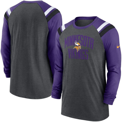 Shop Nike Heathered Charcoal/purple Minnesota Vikings Tri-blend Raglan Athletic Long Sleeve Fashion T-shi In Heather Charcoal