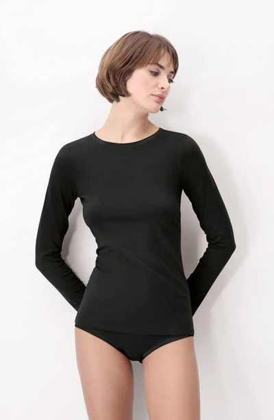 Oroblu Perfect Line Satin Trim Cotton & Modal Blend T-shirt In Black