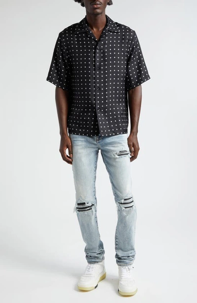 Shop Amiri Mix & Match Monogram Logo Print Silk Camp Shirt In Black