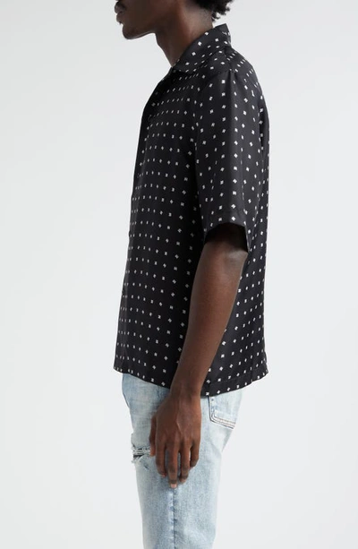 Shop Amiri Mix & Match Monogram Logo Print Silk Camp Shirt In Black