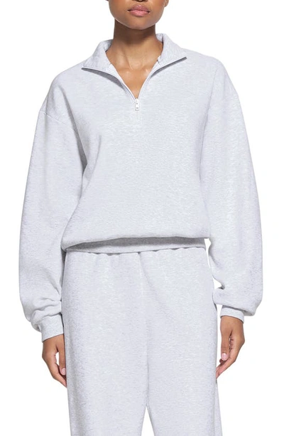 Shop Skims Cotton Blend Fleece Half Zip Pullover In Light Heather Gray