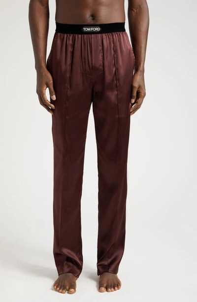 Shop Tom Ford Stretch Silk Pajama Pants In Mahagany