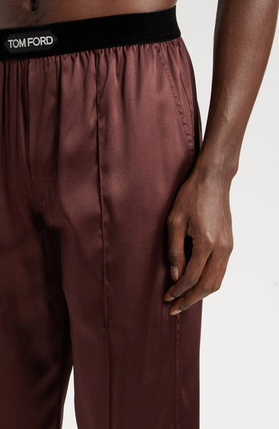 Tom Ford Logo-waistband Satin-finish Trousers In Mahagany