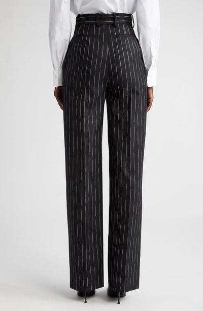 Shop Alexander Mcqueen High Waist Wide Leg Wool Pants In Black/ Ivory