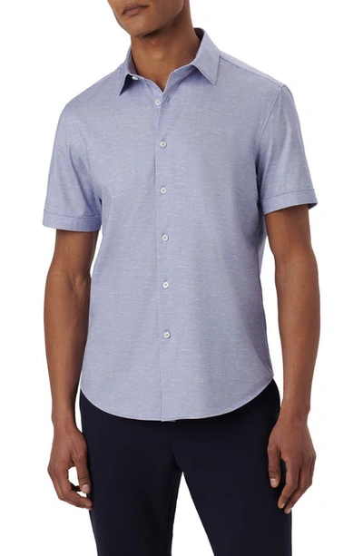 Shop Bugatchi Miles Ooohcotton® Slub Short Sleeve Button-up Shirt In Lavender