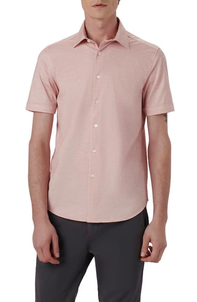 Shop Bugatchi Miles Ooohcotton® Slub Short Sleeve Button-up Shirt In Dusty Pink