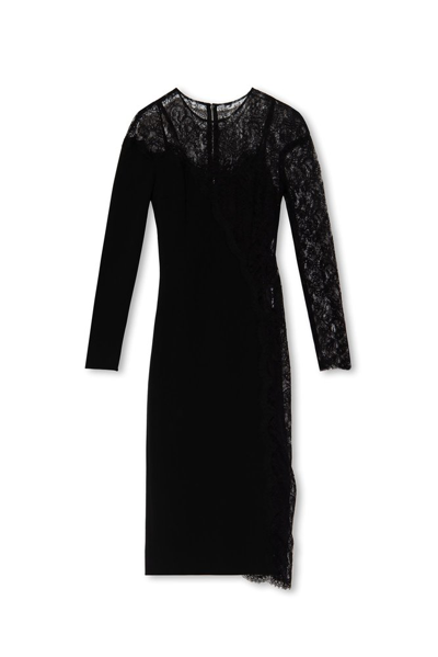 Shop Dolce & Gabbana Lace Trimmed Midi Dress In Black