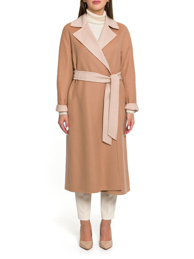 Shop Max Mara Studio Double Breasted Belted Gown Coat In Brown