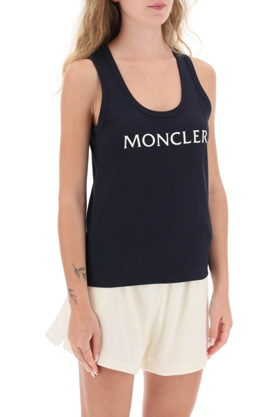 Shop Moncler Logo Print Ribbed Tank Top Women In Blue