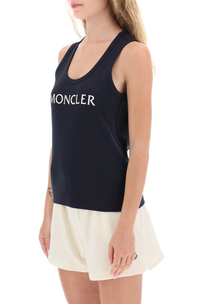 Shop Moncler Logo Print Ribbed Tank Top Women In Blue