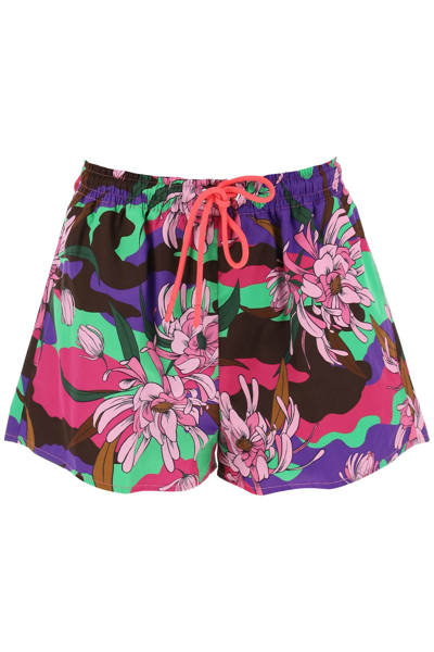 Shop Moncler Poplin Shorts With Floral Motif Women In Multicolor