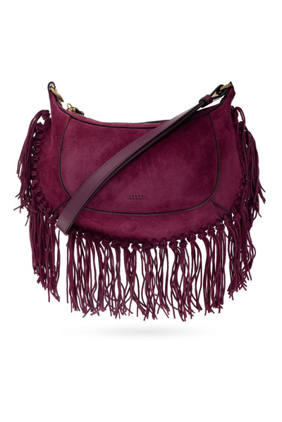 Shop Isabel Marant Oskan Fringed Moon Shoulder Bag In Purple