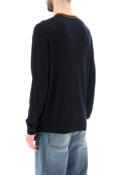 Shop Paul Smith Merino Wool Sweater With Tricolour Detail Men In Blue