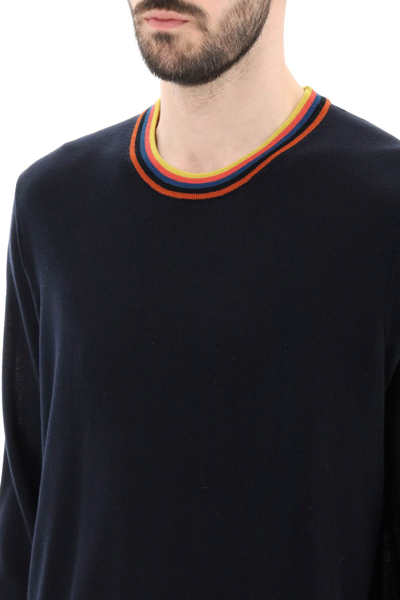 Shop Paul Smith Merino Wool Sweater With Tricolour Detail Men In Blue