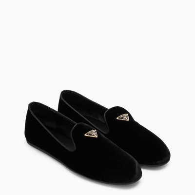 Shop Prada Black Velvet Loafer Women In Brown