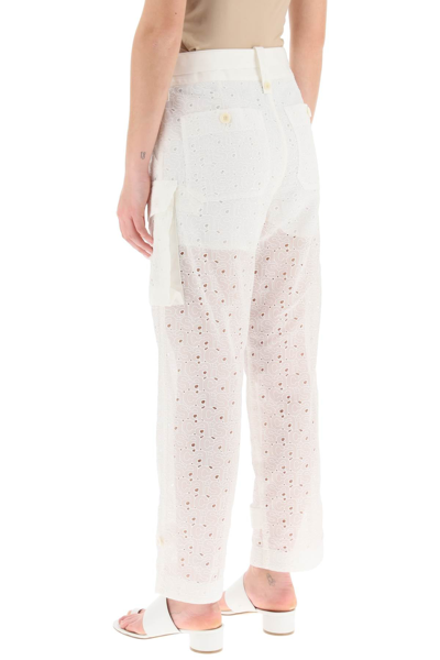 Shop Sacai Monogram Lace Cargo Pants Women In White