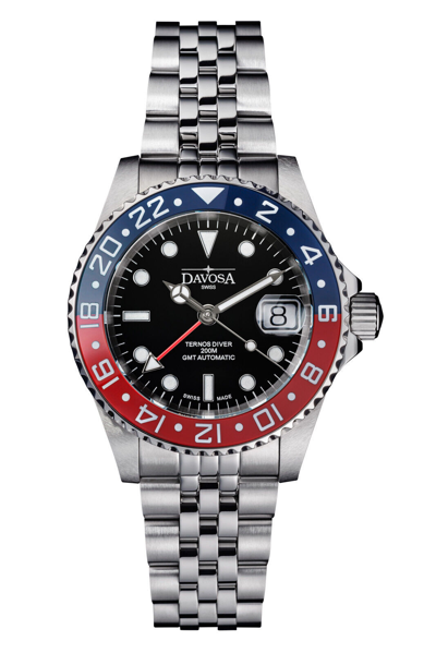 Pre-owned Davosa Ternos Ceramic Gmt Automatic Men's Watch Stainless Steel Red Blue 40mm