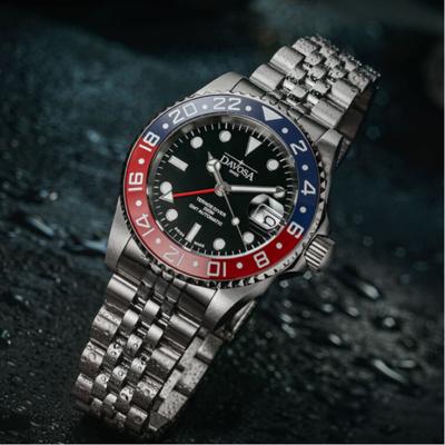 Pre-owned Davosa Ternos Ceramic Gmt Automatic Men's Watch Stainless Steel Red Blue 40mm