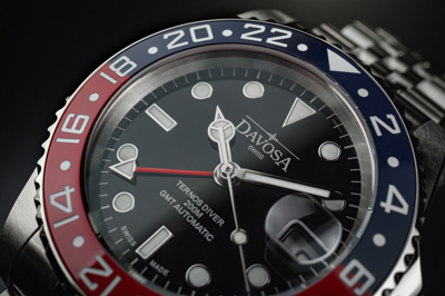 Pre-owned Davosa Ternos Ceramic Gmt Automatic Men's Watch Stainless Steel Red Blue 40mm