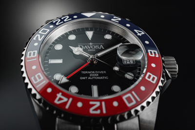 Pre-owned Davosa Ternos Ceramic Gmt Automatic Men's Watch Stainless Steel Red Blue 40mm