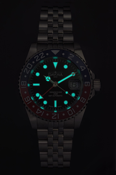 Pre-owned Davosa Ternos Ceramic Gmt Automatic Men's Watch Stainless Steel Red Blue 40mm