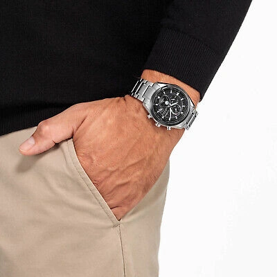Pre-owned Citizen Silver Mens Multi Dial Watch Tsuki-yomi By1018-80e