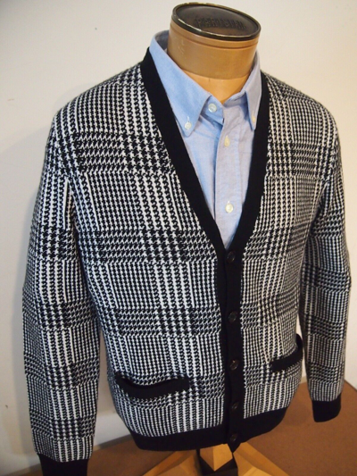 Pre-owned Ralph Lauren Purple Label Cashmere Houndstooth Cardigan Sweater M $1695 In Black