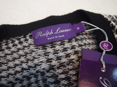 Pre-owned Ralph Lauren Purple Label Cashmere Houndstooth Cardigan Sweater M $1695 In Black
