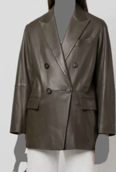 Pre-owned Vince $1498  Women's Brown Double Breasted Oversized Leather Jacket Size M