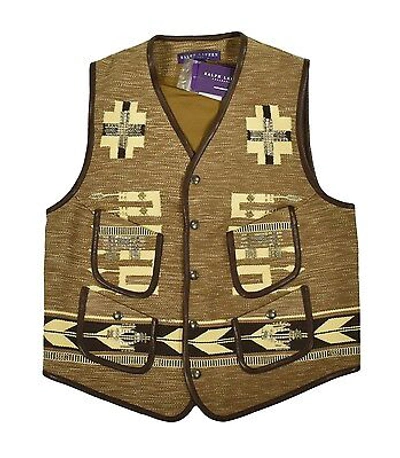 Pre-owned Ralph Lauren Women's  Purple Label Southwestern Indian Leather Vest S $3998