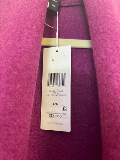 Pre-owned Eileen Fisher $348  Lightweight Boiled Wool High Collar Cardigan L In Purple