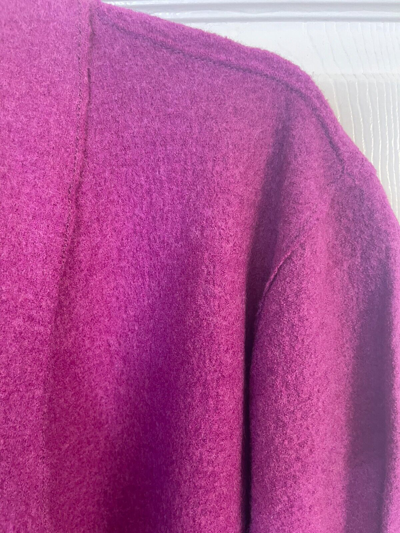 Pre-owned Eileen Fisher $348  Lightweight Boiled Wool High Collar Cardigan L In Purple