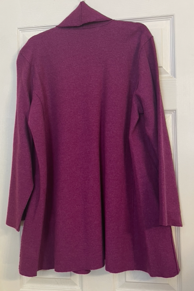 Pre-owned Eileen Fisher $348  Lightweight Boiled Wool High Collar Cardigan L In Purple