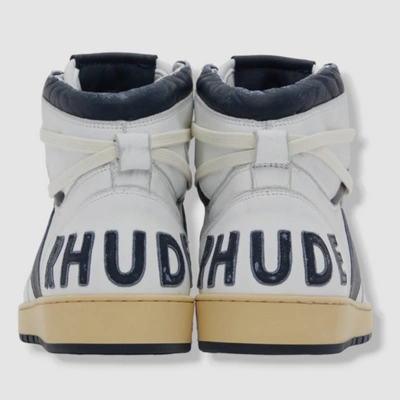 Pre-owned Rhude $670  Men's White Blue Rhecess Tricolor Leather High-top Sneakers Shoes 8