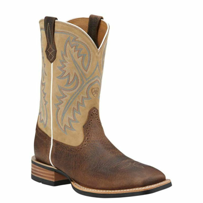 Pre-owned Ariat Mens Quickdraw Sq Toe Western Boots Tumbled Bark 10002224 Many Sizes