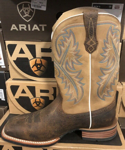 Pre-owned Ariat Mens Quickdraw Sq Toe Western Boots Tumbled Bark 10002224 Many Sizes