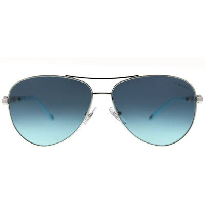 Pre-owned Tiffany & Co . Tf 3049b 60019s Silver Metal Aviator Sunglasses Blue Gradient Lens