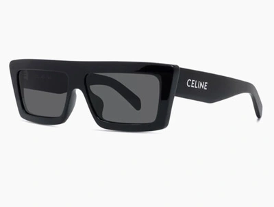 Pre-owned Celine Cl40214u 01a Black Green Grey Lens Rectangular Women Sunglasses Authentic In Gray
