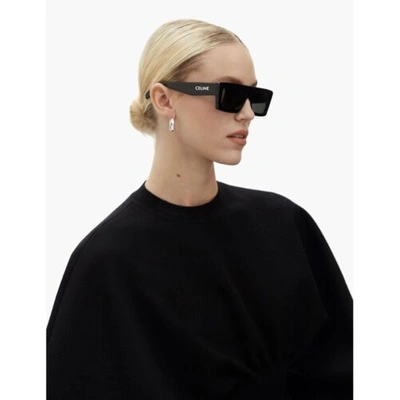 Pre-owned Celine Cl40214u 01a Black Green Grey Lens Rectangular Women Sunglasses Authentic In Gray