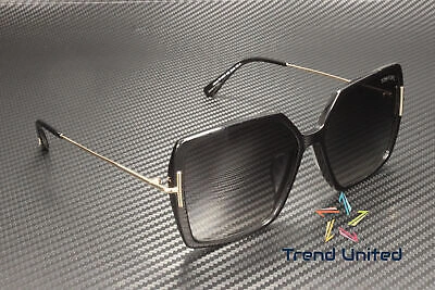 Pre-owned Tom Ford Ft1039 F 01b Plastic Shiny Black Gradient Smoke 59mm Women's Sunglasses In Gray