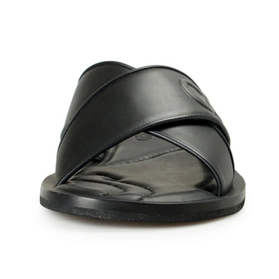Pre-owned Ferragamo Salvatore  Men's "pegaso" Black Leather Sandals Flip Flops Shoes