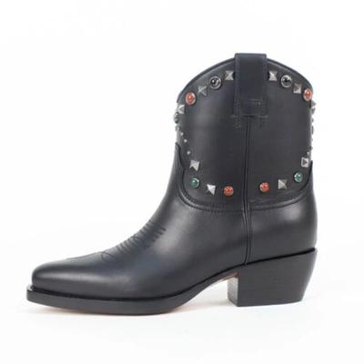 Pre-owned Valentino Garavani Valentino Leather Rockstud Multiple Stone Heels Boots Shoes 7 Us 37 Eu $1795 In Black