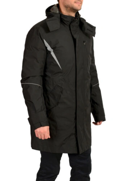 Pre-owned Scuderia Ferrari Men's "tech Twill 2 In 1" Black Hooded Down Parka Jacket