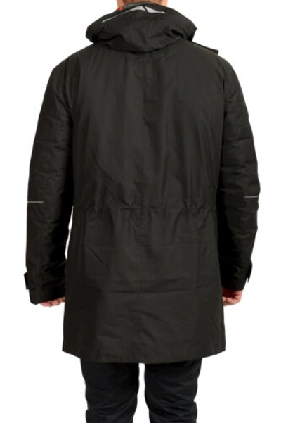 Pre-owned Scuderia Ferrari Men's "tech Twill 2 In 1" Black Hooded Down Parka Jacket