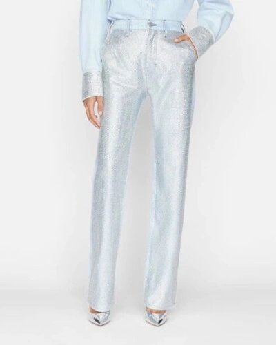 Pre-owned Frame Atelier Le Jane Rhinestone Straight High Rise Jeans Glitz 28 $898 In Blue