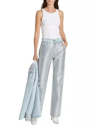 Pre-owned Frame Atelier Le Jane Rhinestone Straight High Rise Jeans Glitz 28 $898 In Blue